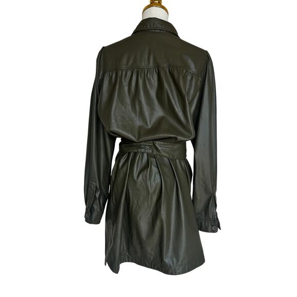 Peter Som Olive Green Faux Leather Mini Shirt Dress SIze 12 Career Designer $355 - Picture 12 of 13